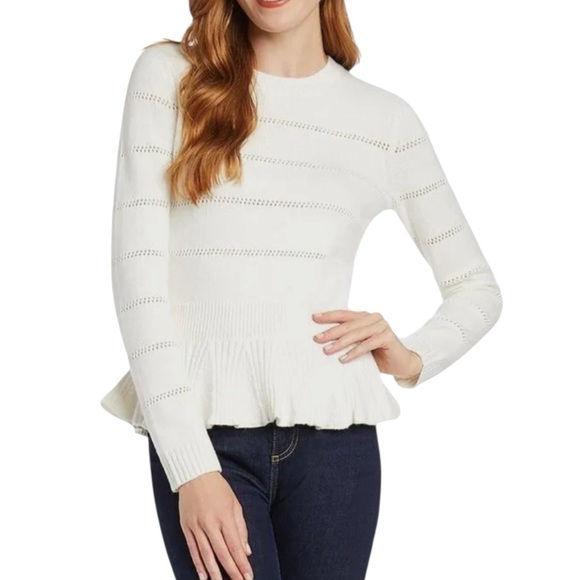 NWT Draper James Peplum Knit Pointelle Sweater Willow White Size XXL - Picture 14 of 14